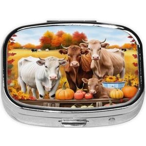 Vierkante pillendoos Highland Cow - 2 compartimenten geneeskunde pillenetui, waterdicht, zak pillenorganisator, draagbaar, voor zak of portemonnee pillendozen