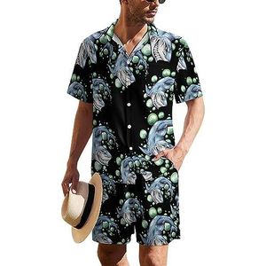 Grappige haai Hawaiiaanse pak voor heren, 2-delige strandoutfit, shirt en korte broek, bijpassende set