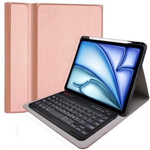 TECHGEAR Toetsenbordhoes voor Apple iPad Apple iPad Air 13 inch (M3 2025 / M2 2024) [Strike Folio] PU lederen hoes met afneembaar Bluetooth draadloos UK QWERTY toetsenbord en standaard (roségoud)