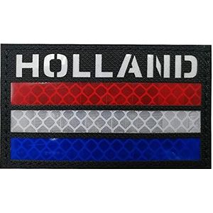 Holland reflecterende IR vlag patch NLD tactische infrarood Nederland patches militair moreel embleem lus haak bevestiging naaien op schouder armband applicatie badge (zwart)