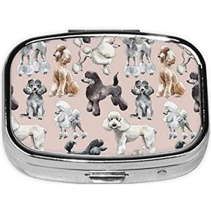 Mini vierkante pillendoos, medicijnorganizer, poedels honden draagbare EHBO-doos, reispillendoos met 2 vakken, kleine pillendoos voor zak of portemonnee