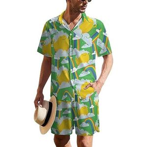 Funny Sun Rainy Rainbow Heren Hawaiiaanse pak Set 2-delige Beach Outfit Korte Mouw Shirt En Shorts Bijpassende Set