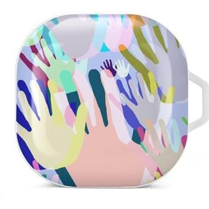 Geschilderde handafdrukken Oordopjes Case Compatibel met Samsung Hard Shell Beschermhoes Wit-Stijl