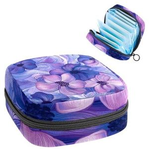 Paarse bloemen bloemen maandverband opbergtas grote menstruatie cup zakje met rits, menstruatie pads tas winkel panty voeringen tampons voor meisjes vrouwen