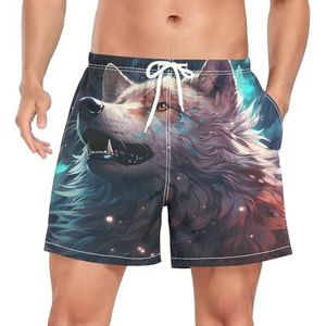 Aquarel Huilende Wolf Dierlijke Mannen Zwembroek Shorts Sneldrogend met Zakken, Leuke mode, XL