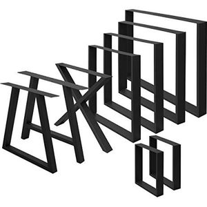ECD Germany 2x Tafelpoten X-Design X-Form, 60 x 72 cm, zwart, gepoedercoat staal, industrieel design, metalen tafelsteunen tafelonderstel meubelpoten, voor eettafel bureau