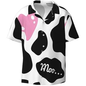 JGHHOUN Zwart Wit Melk Koe Print Mode Korte Mouw Cubaanse Kraag Shirt Mannen Hawaiiaanse Shirts Zomer Strand Vakantie, Zwart, L
