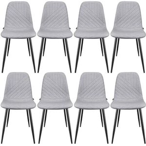 WAFTING Set van 8 eetkamerstoelen, stoelen met linnen diagonaal strepen-design en metalen frame, geschikt voor eetkamer, woonkamer, keuken, slaapkamer en ontvangstruimtes, grijs