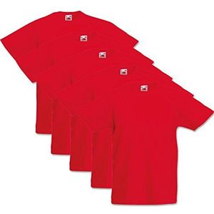 Fruit of the Loom T-shirt, voor kinderen, maten 104/116/128/140/152, keuze uit verschillende kleuren, 100% katoen, set van 5 T-shirts, rood, 12-13 Jaar