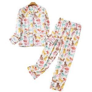 MAOAEAD Vrouwen Pyjama Set Plus Size S-3XL Flanel Katoen Thuis Kleding Herfst Winter Klassieke Plaid Print Nachtkleding (kat, 2XL)