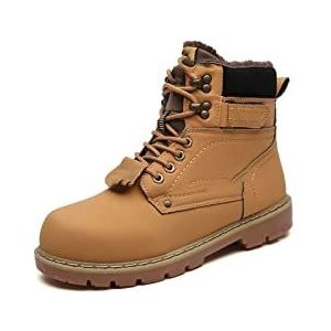 HJUGHPN Heren Laarzen Warm Winter Enkellaarsjes Mannen Casual Schoenen Lace-Up Herfst Lederen Waterdichte Werk Tooling Heren Laarzen Militaire Leger Botas, Geel, 43.5 EU