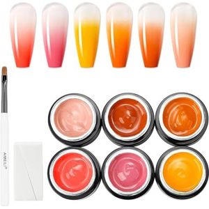 AIMEILI Pat Painting Gel Nagellak Vegan Cruelty-Free, Oranje Roze 6 Kleuren Ombre Gel Nagellak Set 002 met 2 Sponsjes en 1 Tekenkwast voor DIY French Nail Salon Home