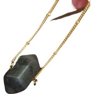Women Crystal Point Pendant Necklace Chakra Stone Energy Citrines Roses Quartz Gold Silver Necklace Jewelry Boho (Color : Labradorite)