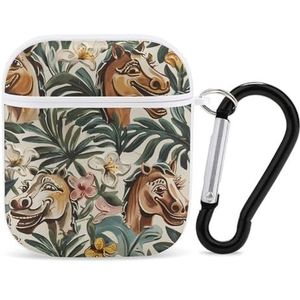 Hawaiian Tropical Horses Leuke Case voor AirPods 2&1 Schokbestendige Beschermende Hoofdtelefoon Gevallen Cover Met Sleutelhanger Voor Mannen Vrouwen