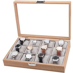 Horloge Opbergbox, Horloges Display Organizer Modern Hout 12 Slots Eenvoudige Luxe Horloge Box Case Opslag Met Clear Top Kijkdoos