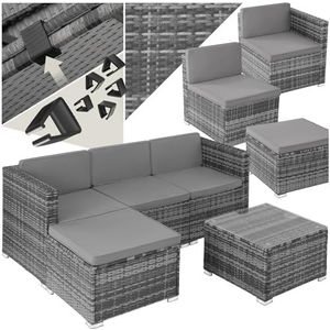 Wicker - Lignano - Loungeset - Grijs - UV-bestendig Wicker - Vijf Elementen