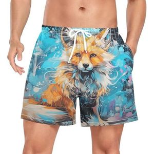 Art Aquarel Fox Animal Men's Swim Trunks Shorts Sneldrogend met Zakken, Leuke mode, XXL