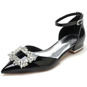 Hanfike Meisjes Womens Steentjes Bruiloft Flats Enkelband Avond Schoenen Strass Bows Party Pompen JY313, Zwart, 40 EU