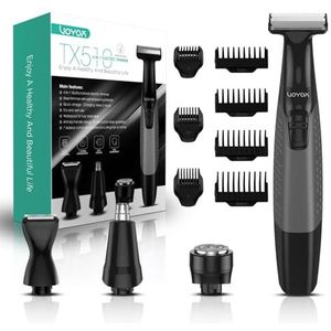 VOYOR Baardtrimmer TX510, 11 lengte-instellingen, all-in-1 gezichts-, hoofd- en lichaamsscheerapparaat, nat en droog, oplaadbaar, blauw/grijs