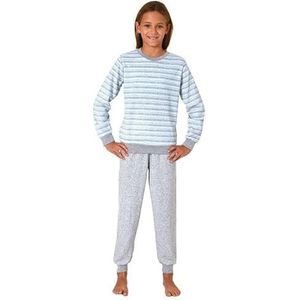 Normann Badstof pyjama voor meisjes, in ring-look, warme pyjama met manchetten, lichtblauw, 164