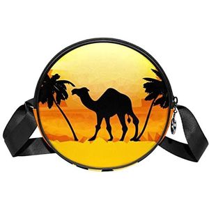 Ronde Crossbody Tas Messenger Bag Purse voor Vrouwen Camel Desert Clean, Meerkleurig, 6.7x6.7x2.3 in, Sling Rugzakken
