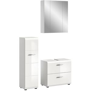 xonox.home – 3-delig badkamercombinatie Ice 150x185x30 cm in witte behuizing replica en front wit hoogglans – hoogwaardige badmeubel-combi – modern, onderhoudsarm en stijlvol