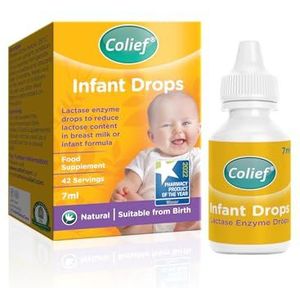 Colief Druppels voor zuigelingen | Druppels met lactase-enzym | Verlicht op natuurlijke wijze koliek bij baby's | Vermindert een opgeblazen gevoel, 7 ml (verpakking kan variëren)