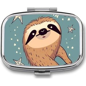 Pillendoos 2 compartimenten medicijn pillendoosje grappige luiaard sterren draagbare pillendoos voor zak of portemonnee pillendoos decoratieve metalen geneeskunde vitamine organizer uniek cadeau