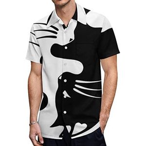 Yin Yang Lucky Cat Hawaïaanse shirts voor heren, korte mouwen, casual overhemd met knopen, vakantie, strandshirts, 2XS