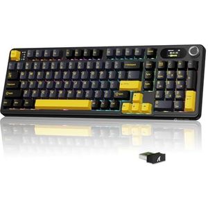 MAMBASNAKE × ATTACKSHARK X98 Draadloos Mechanisch Toetsenbord, LED Scherm & Knop, Tri-Mode BT/2.4G/Usb-C Pakking RGB Gaming Toetsenbord, Voorgesmeerde Lineaire Schakelaars - Zwart
