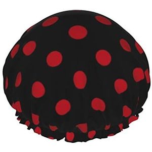 Douchemuts Rode Stippen Op Zwarte Herbruikbare Badmuts Elastische Baddouche Hoed Zacht Waterdicht Voor Haar Caps Van Alle Haarlengtes