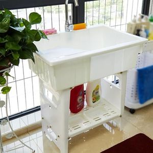 Vrijstaande kunststof spoelbakken, wasbakken voor de wasruimte, buitengootsteen met kraan, wasbord, afvoerset, voor buiten, achtertuin, kelder, winkel of werkplaats, garage, wasstation(White)