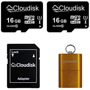 Cloudisk 2 Pack Micro Sd-kaart met MicroSD-adapter kaartlezer geheugenkaart klasse 10 (2 Pack 16 GB)