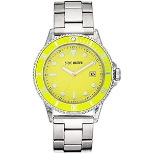 Steve Madden Unisex datum functie armband horloge, Zilver/Lime Groen, armband