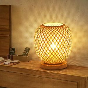GUANSHAN Bamboe lantaarn tafellamp in landelijke stijl klein nachtlampje decoratieve bedverlichting voor slaapkamer