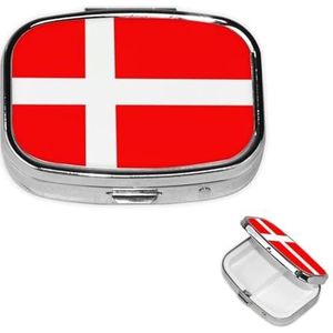 Pillendoosje rechthoekige pillendoos 3 compartimenten pillenorganisator Denemarken Deense vlag kleine pillenhoes waterdichte medicijnorganizer doos voor op reis pillencontainers vitamine-organizer