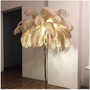 Veren vloerlamp 1.7m/1.2m Feather vloerlamp for woonkamer, moderne staande lamp met 3 kleuren dimbaar, led vloerlamp romantische woonkamer/slaapkamer led licht(Color:H120cm,Size:RESIN BODY_CAMEL COLOR