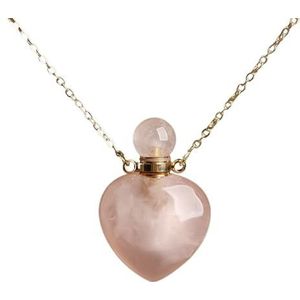 Women Heart Stone Essential Oil Pendant Necklace Roses Amethysts Quartz Perfume Bottle Necklace Jewelry Gift (Color : Pink Quartz)