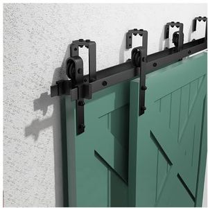 Dubbele Schuifdeur Hardwarekit, Schuurdeur Hardwarekit, Boven Gemonteerde Deurbeslag, Geschikt For Dubbele Houten Deuren, Eenvoudige Installatie (Color : Black, Size : 66.9"" Track (Double Door))