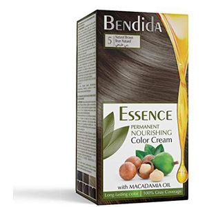 Bendida Permanente Haarkleuring 120 ml met Macadamia-olie en 6% ontwikkelaar | 100% grijsdekking & langdurige glans | Set met pre-color serum, kleurcrème & fixatieconditioner (5 natuurbruin)