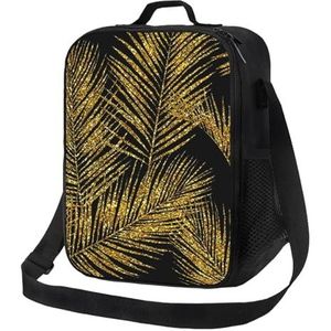 EgoMed Lunchtas, duurzame geïsoleerde lunchbox herbruikbare draagtas koeltas voor werk schoolgoud glitter palmbladeren