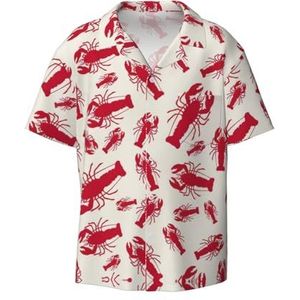 TyEdee Rode kreeft print heren korte mouw overhemden met zak casual button down shirts business shirt, Zwart, M