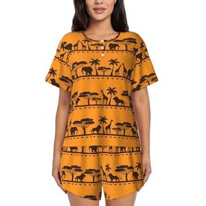 YQxwJL Afrikaanse Dieren Print Vrouwen Pyjama Sets Shorts Korte Mouw Lounge Sets Nachtkleding Casual Pjs Met Zakken, Zwart, S