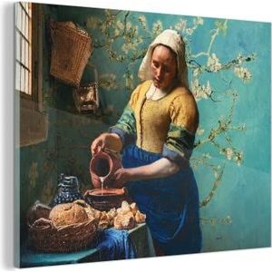 Glasschilderij - 80x60 cm - Melkmeisje - Amandelbloesem - Van Gogh - Vermeer - Schilderij - Oude meesters
