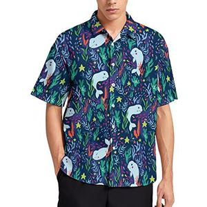 Walvissen Waterplant Ster Zeebodem Hawaiiaanse Shirt Voor Mannen Zomer Strand Casual Korte Mouw Button Down Shirts met Zak