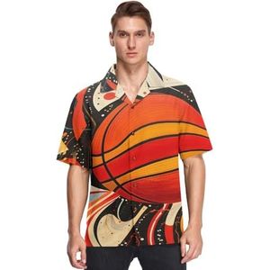 KAAVIYO Abstracte Kunst Basketbal Shirts Voor Mannen Korte Mouw Button Down Hawaiiaanse Shirt voor Zomer Strand, Patroon, M