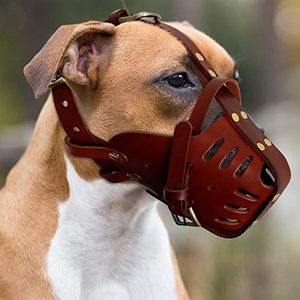 ZHAOCHEN. Echt leer hond muilkorven Anti Bijten Dogs Traning Snuit Geen Bite Anti Bark Pet Mask for Medium Groot Hond Pitbull Labrador (Color : Brown, Size : M)