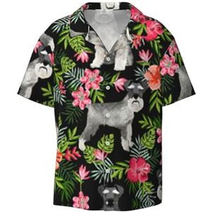TyEdee Schnauzer Print Overhemd met korte mouwen voor heren, met zak, casual, button-down shirts, zakelijk overhemd, Zwart, 4XL