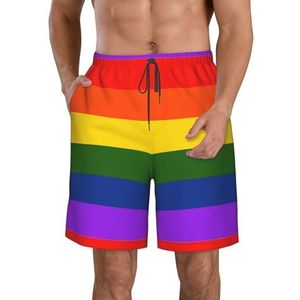 PHTZEZFC Regenboog vlag print heren strandshorts zomer shorts met sneldrogende technologie, lichtgewicht en casual, Wit, S