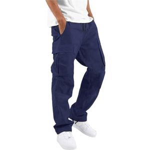 Cargobroeken Heren Stretch, Cargobroeken Baggy Heren Y2K Tienerparachutebroek Wijde Pijpen Streetwear Cargobroeken Casual Hoge Taille Broeken Jaren 90 Sportbroeken, S-5XL(Color:Navy blue,Size:S)